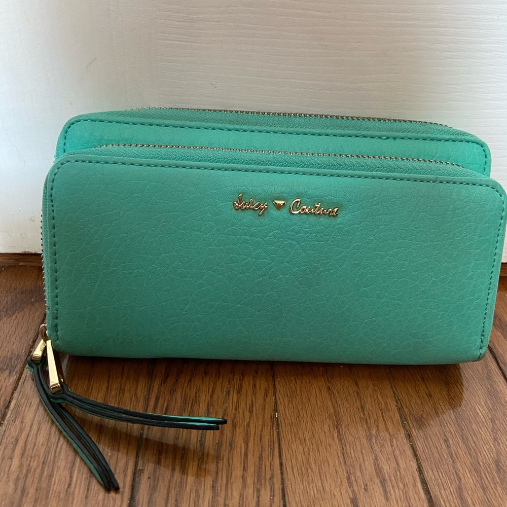 Juicy Couture Sea Green Double Zip Around Continental Wallet.
